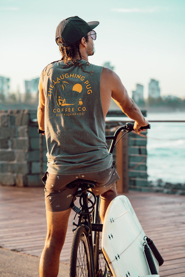 BLACK STONE WASH BERNARD TANK BEACH LOGO
