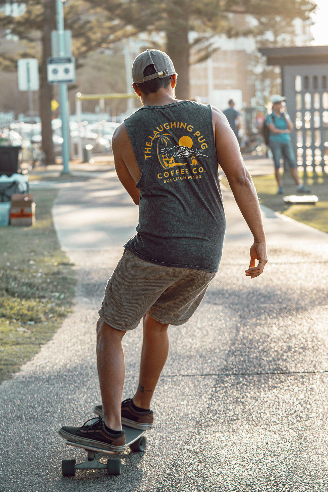 BLACK STONE WASH BERNARD TANK BEACH LOGO