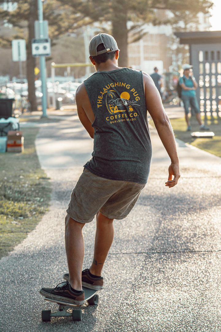 BLACK STONE WASH BERNARD TANK BEACH LOGO