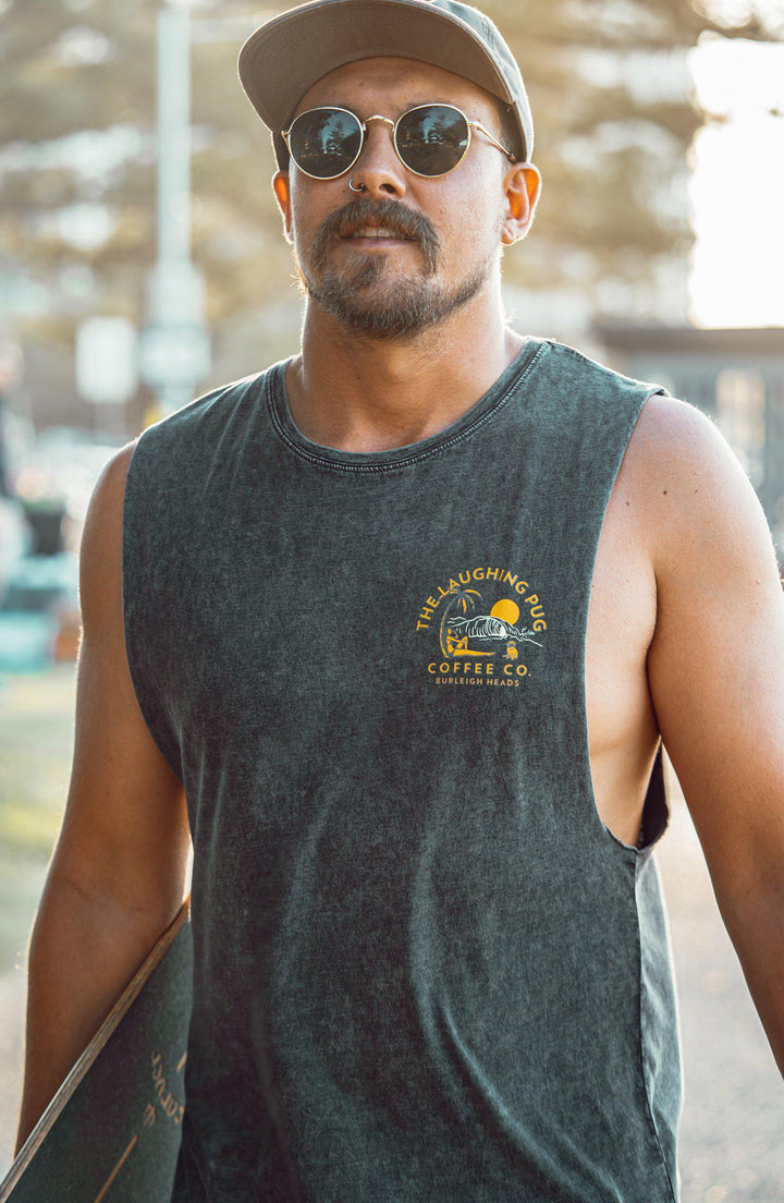 BLACK STONE WASH BERNARD TANK BEACH LOGO